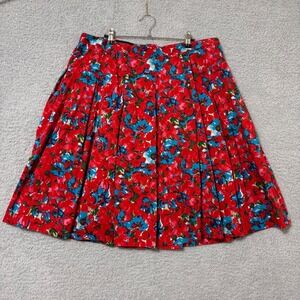 Talbots Pleated Floral Cotton Midi Skirt Size XL Elastic Waist Zipper